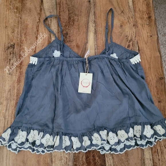 NWT Boho Blue Embroidered & Beaded Babydoll Tank Top - Picture 7 of 15